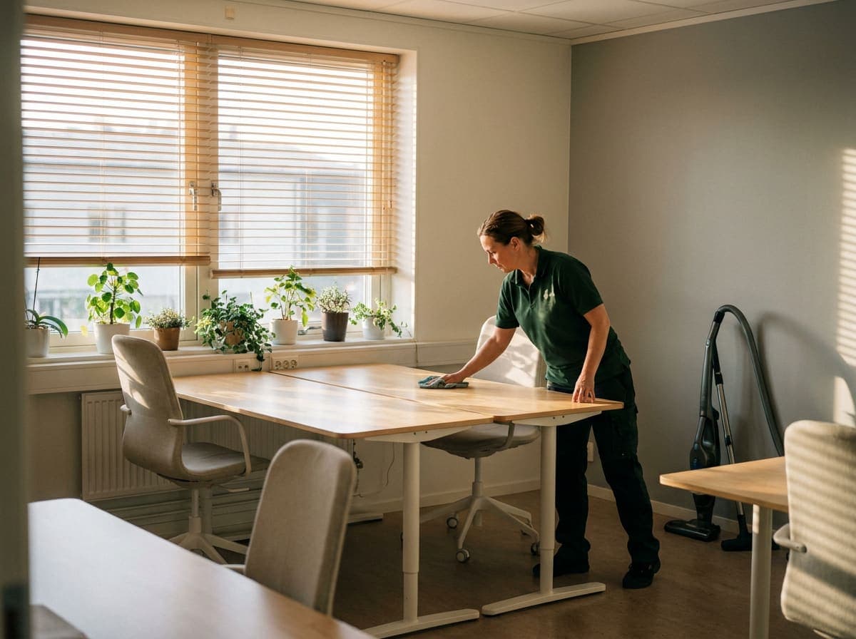 Kontor som städas tidigt på morgonen